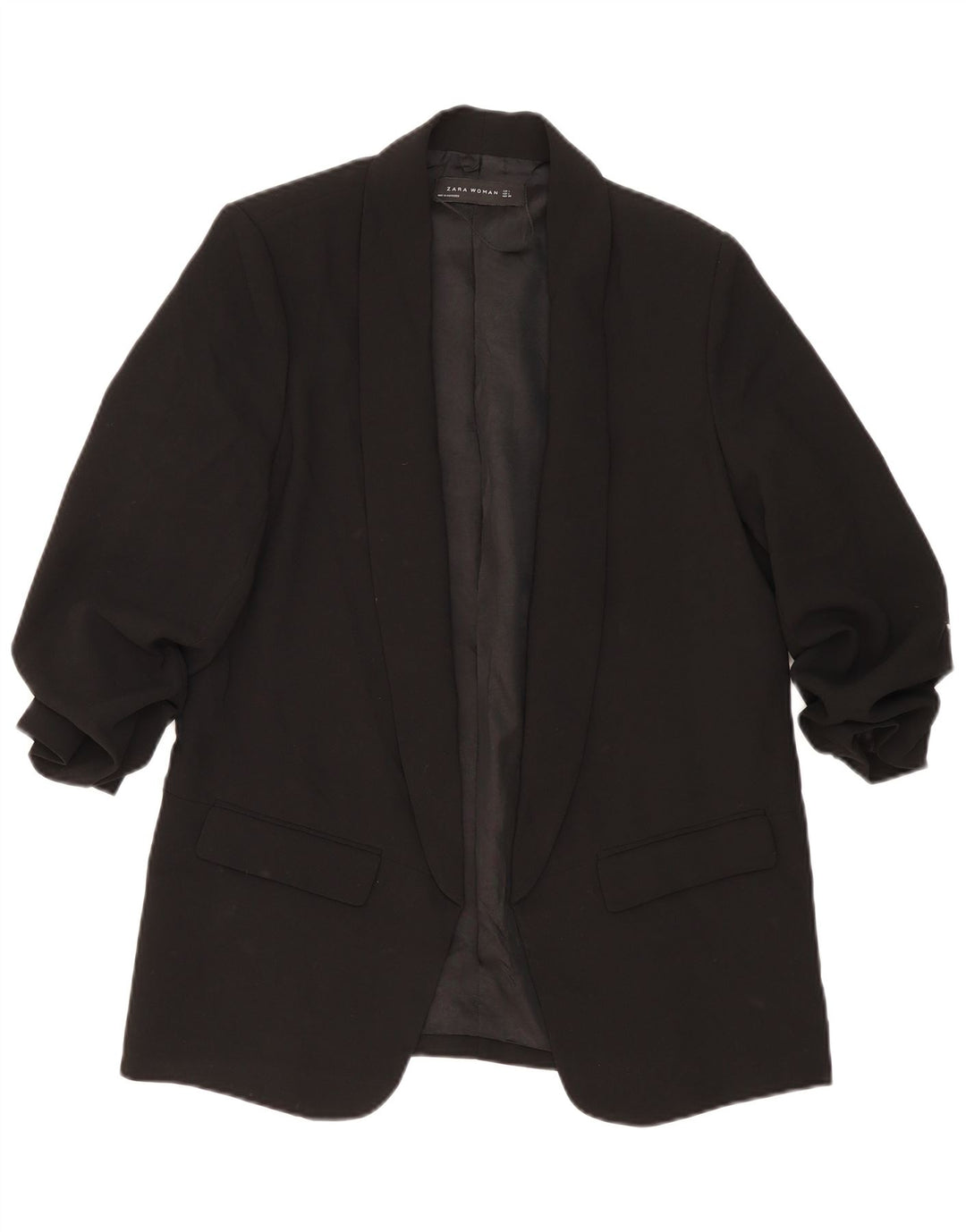 Zara Dame 3/4 ærmet åben blazerjakke UK 14 Stor sort polyester