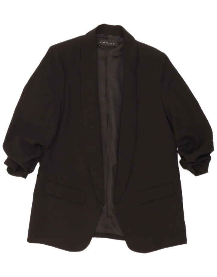 Zara Dame 3/4 ærmet åben blazerjakke UK 14 Stor sort polyester