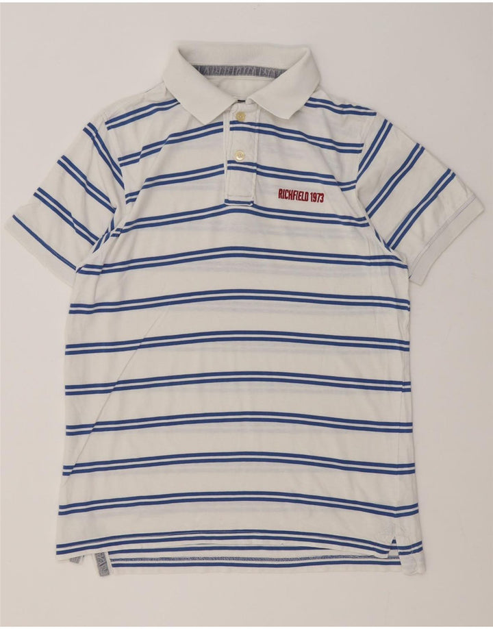 Richfield herre poloshirt XL hvid stribet bomuld