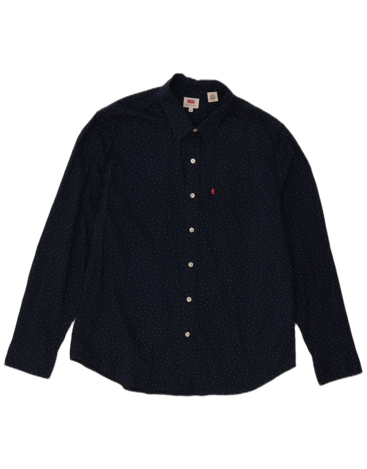 Levi's herreskjorte XL marineblå plettet bomuld Classic