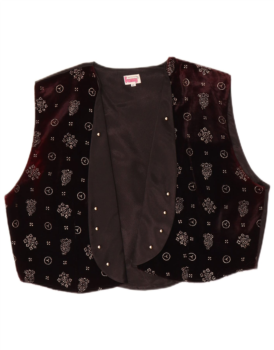 Vintage Dame ÅBEN vest EU 44 XL rødbrun blomster