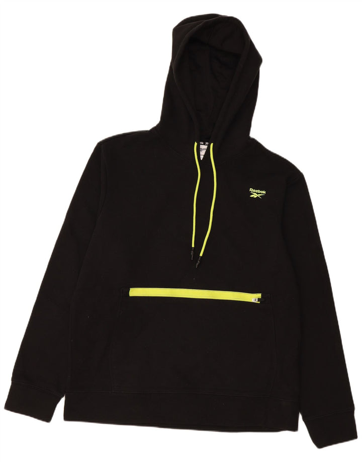 REEBOK Mens Hoodie Jumper Large Black Cotton