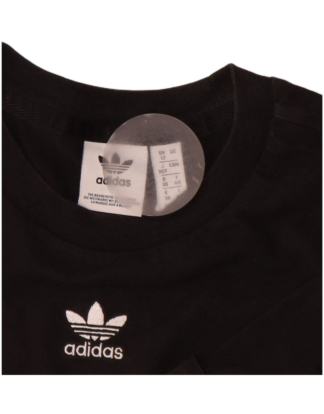 ADIDAS Womens Crop T-Shirt Top UK 12 Medium Sort Bomuld