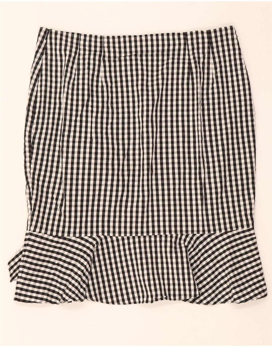 Marks & Spencer Dame Flæse Nederdel UK 16 Large W34 Sort Gingham Viscose