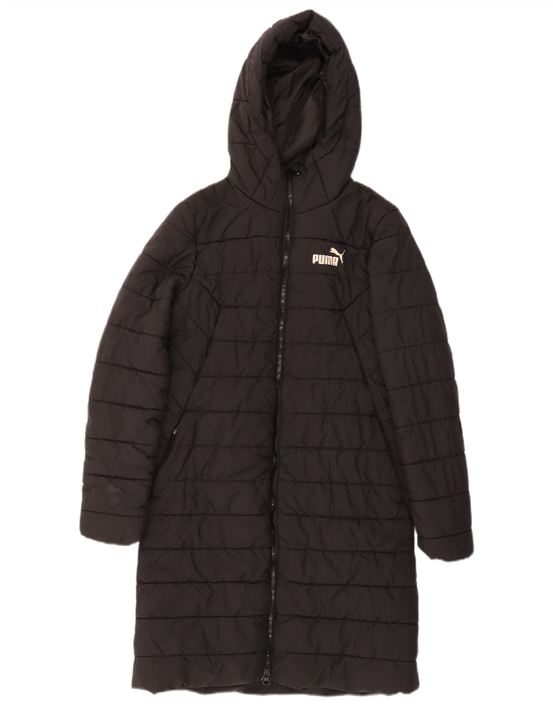 Puma polstret frakke med hætte til kvinder UK 6 XS sort polyester