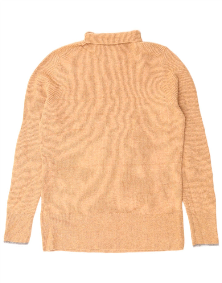 Calvin Klein Dame Roll Neck Jumper Sweater UK 14 Stor Beige Uld