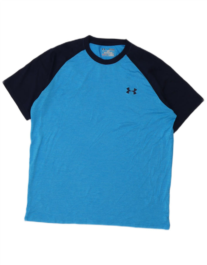 UNDER ARMOUR Herre Heat Gear T-Shirt Top Medium Blue Colourblock Polyester