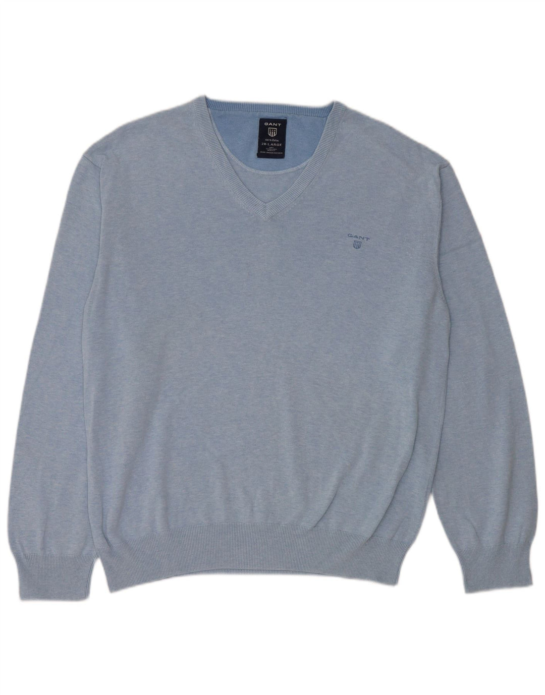 Gant Herre V-hals sweater 2XL Blå Bomuld
