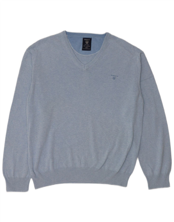 Gant Herre V-hals sweater 2XL Blå Bomuld
