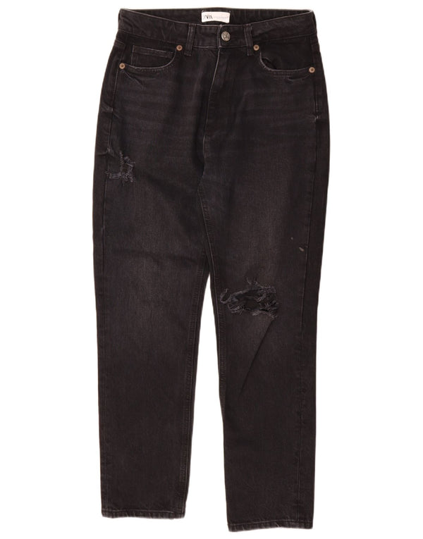 Zara Dame nødlidende højtaljede koniske jeans EU 40 Medium W30 L29 Grå