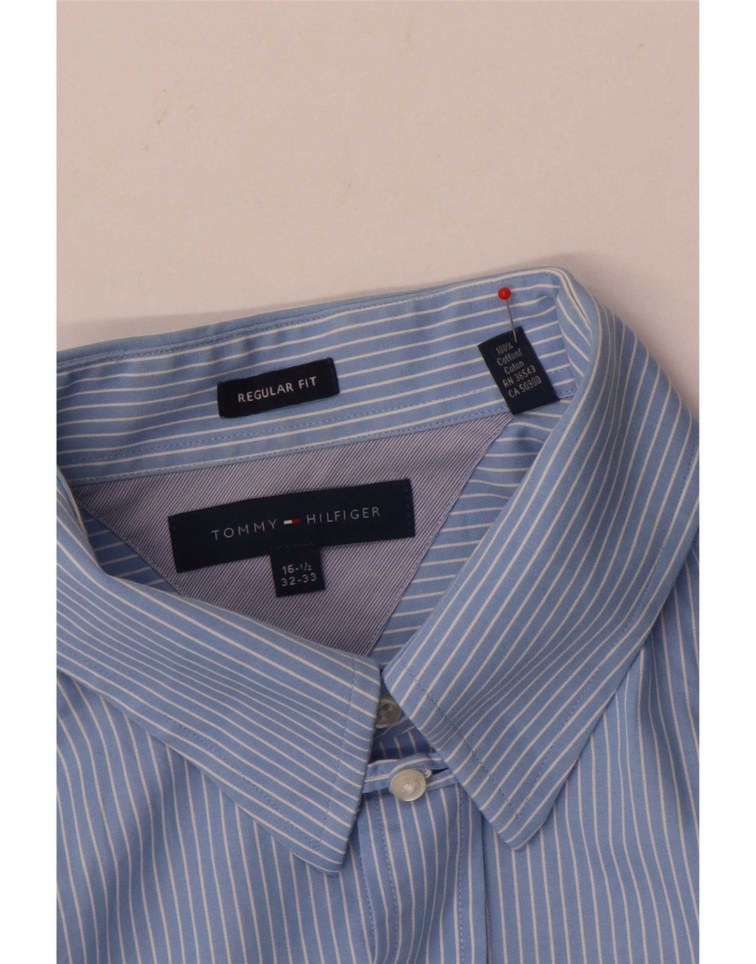 Tommy Hilfiger Herre Regular Fit skjorte str. 16 1/2 Large Blue Pinstripe