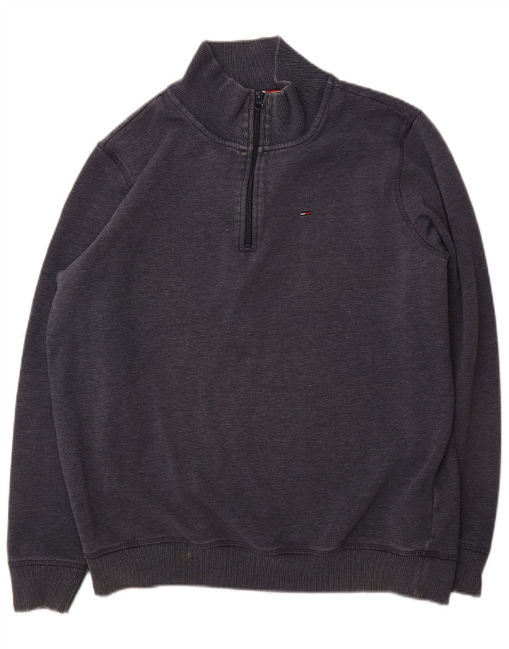 TOMMY HILFIGER Mens Regular Fit Zip Neck Sweatshirt Jumper XL Navy Blue