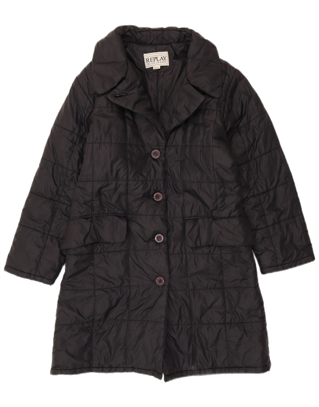 REPLAY Dame Loose Fit Polstret Frakke UK 10 Small Black Polyester