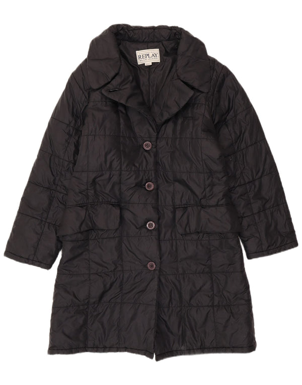 REPLAY Dame Loose Fit Polstret Frakke UK 10 Small Black Polyester