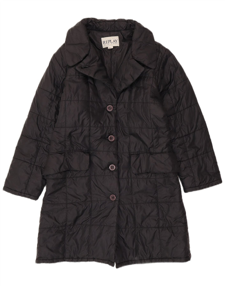 REPLAY Dame Loose Fit Polstret Frakke UK 10 Small Black Polyester