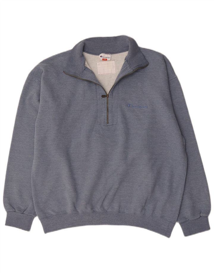 Champion Herre Zip Neck Sweatshirt Jumper Stor Blå Bomuld