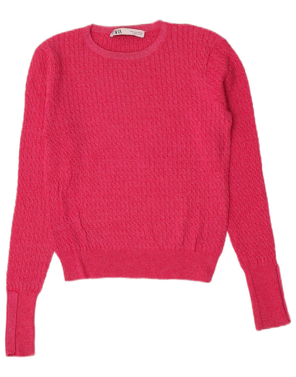 Zara Womens Crop Boat Neck Jumper Sweater UK 12 Medium Pink Viscose