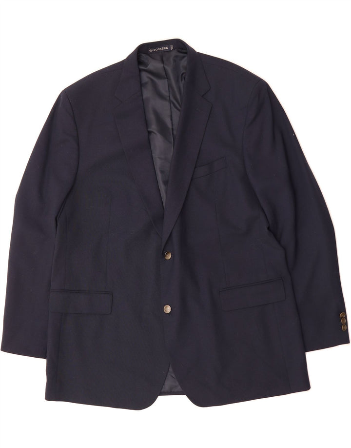 DOCKERS Mens 2 Button Blazer Jacket UK 42 XL Navy Blue Vintage Dockers and Second-Hand Dockers from Messina Hembry 
