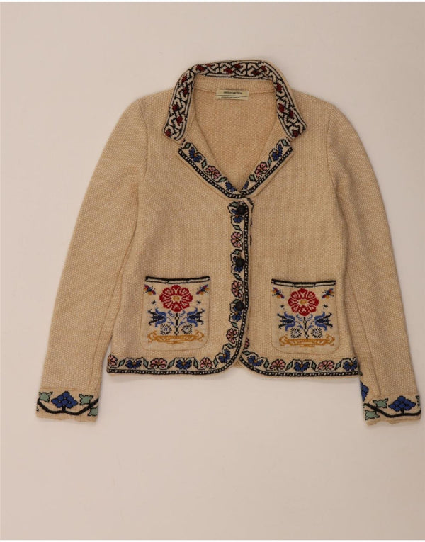 Aldomartins Womens Crop Cardigan Sweater UK 14 Medium Beige Blomsteruld