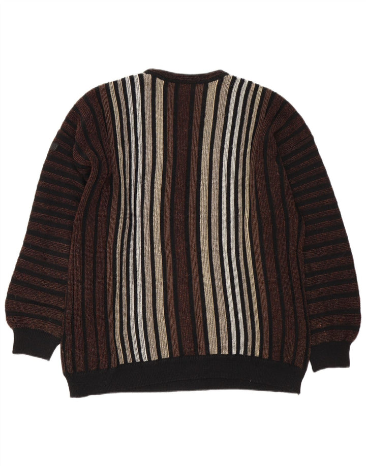Bueckle Herre Crew Neck Jumper Sweater IT 52 Stor brun stribet polyakryl