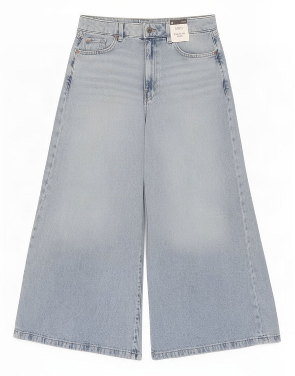 Marks & Spencer Kvinder Jeans med brede ben UK 12 Medium W30 L26 Blå Bomuld