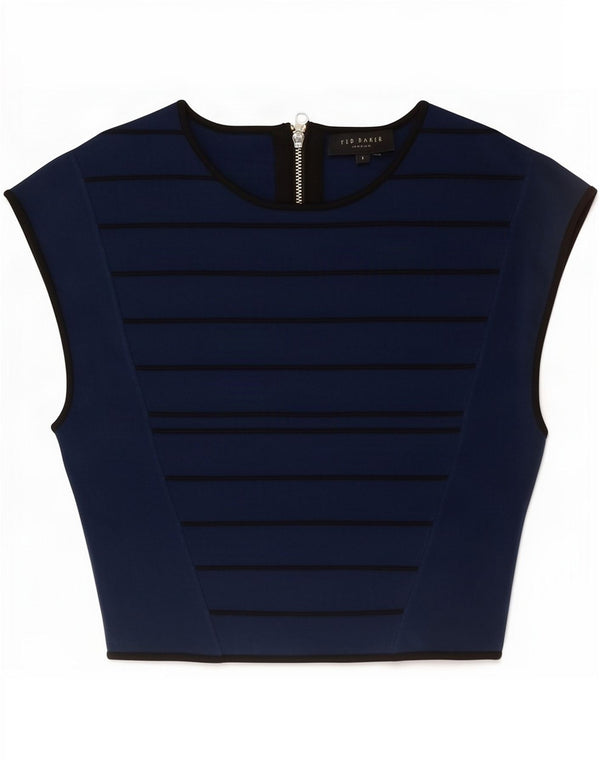 Ted Baker Womens Crop Bluse Top Størrelse 1 XS Marineblå stribet viskose