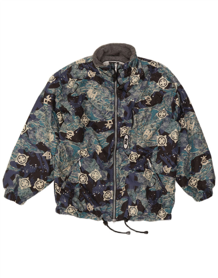 Vintage Herre abstrakt mønster Loose Fit Windbreaker Jacket UK 36 Small Blue