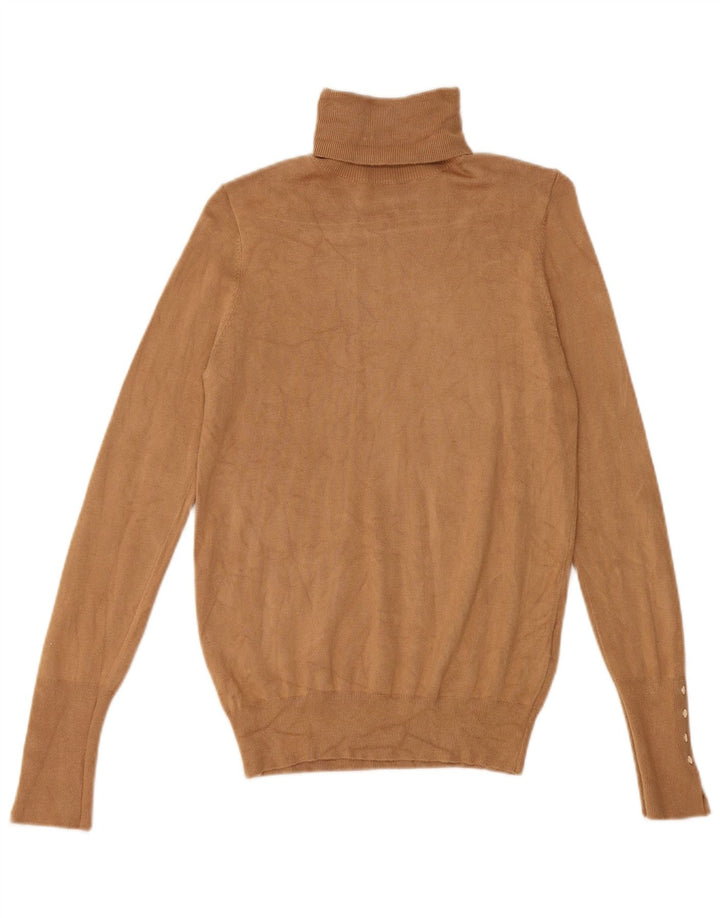 Zara Dame Rullehals Sweater UK 10 Small Brown Viscose