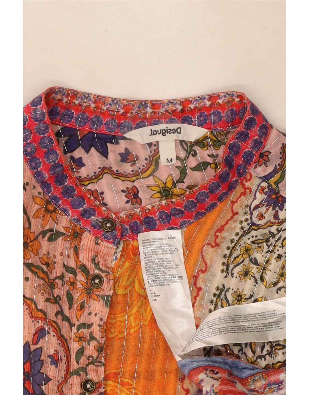 Desigual Dame Skjorte Bluse UK 12 Medium Multicolor Paisley Cotton