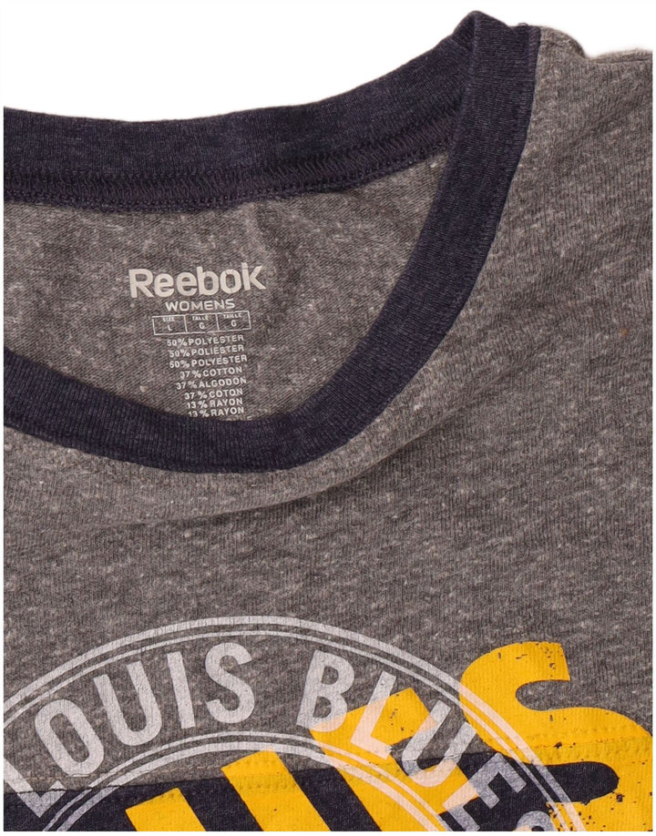 Reebok Dame Grafisk T-Shirt Top UK 14 Large Navy Blue Polyester