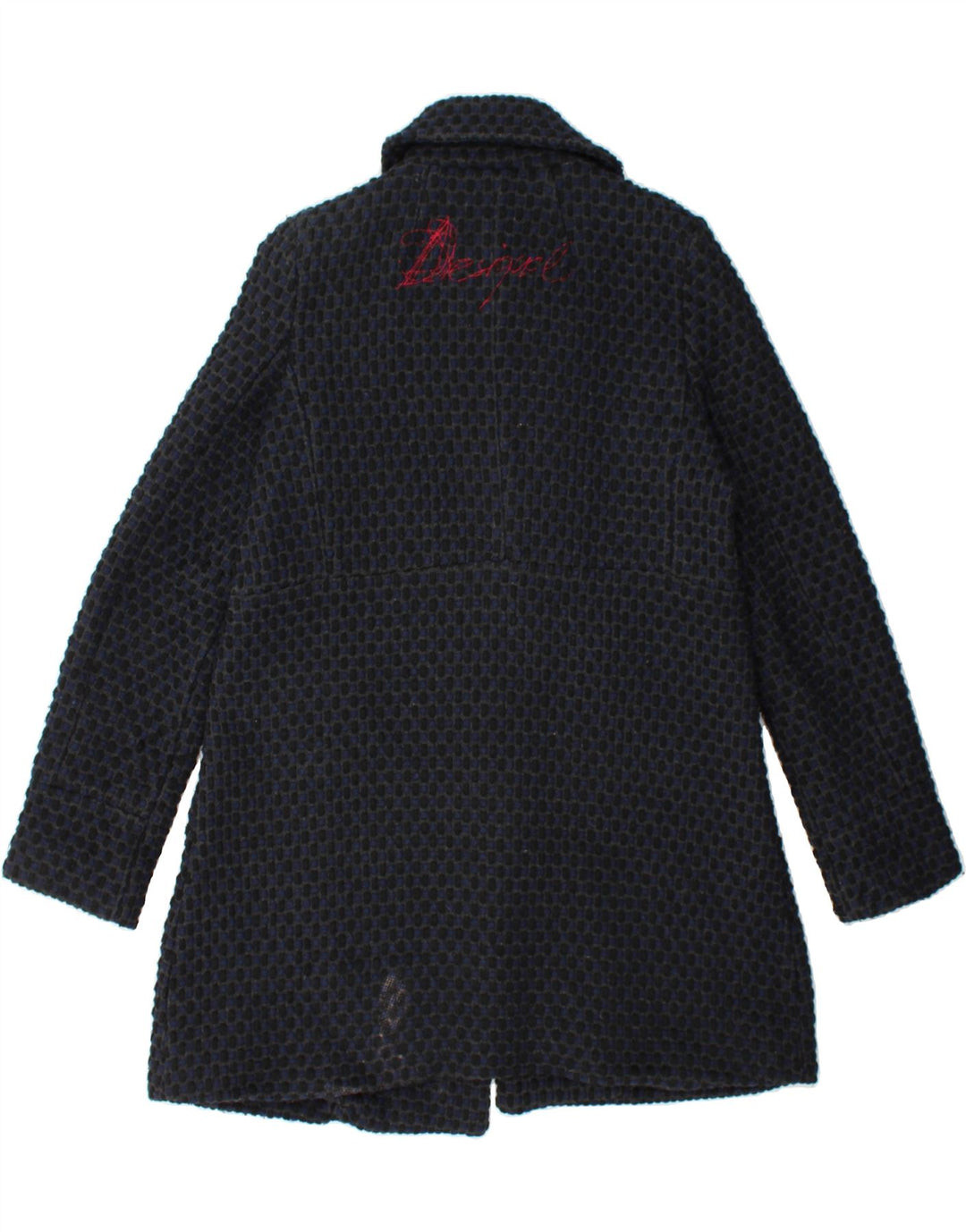 DESIGUAL Womens Overcoat EU 42 Large Navy Blue Floral Wool Vintage Desigual and Second-Hand Desigual from Messina Hembry 