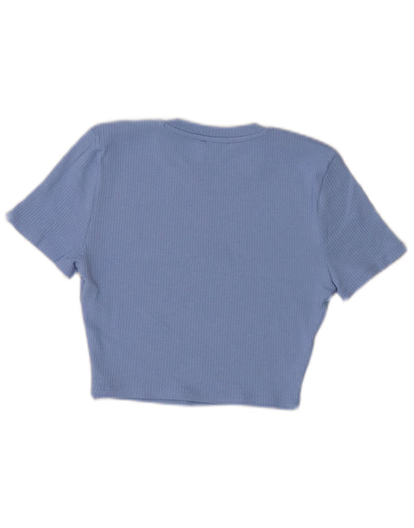 Zara Womens Crop T-Shirt Top UK 12 Medium Blue Cotton