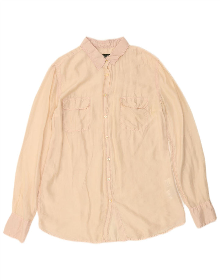 FRED PERRY Dameskjortebluse UK 14 Stor Beige Silke