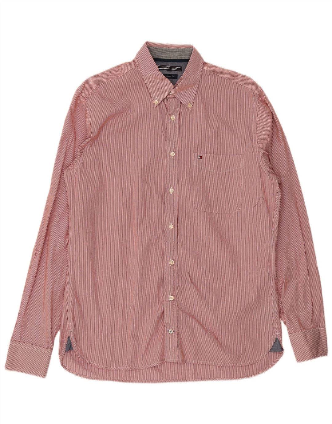 Tommy Hilfiger Herre Custom Fit skjorte Medium rød nålestribet bomuld
