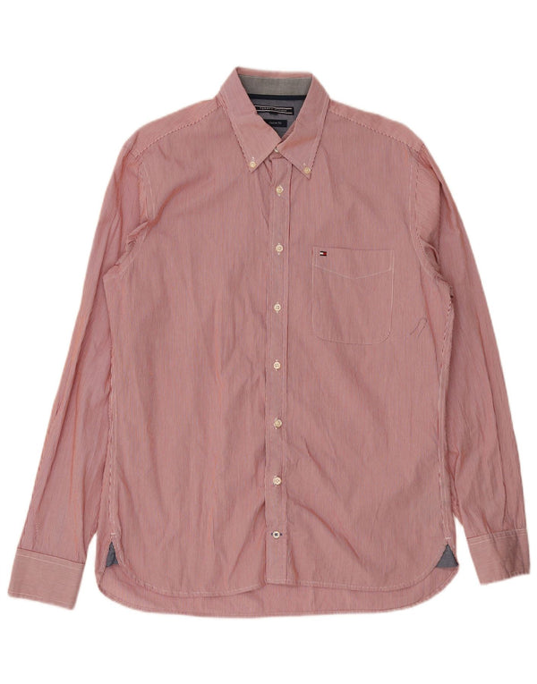 Tommy Hilfiger Herre Custom Fit skjorte Medium rød nålestribet bomuld