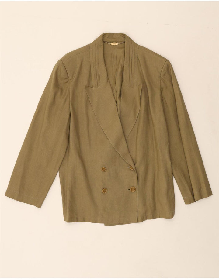 VINTAGE Womens Double Breasted Blazer Jacket IT 46 Large Beige Linen Vintage Vintage and Second-Hand Vintage from Messina Hembry 