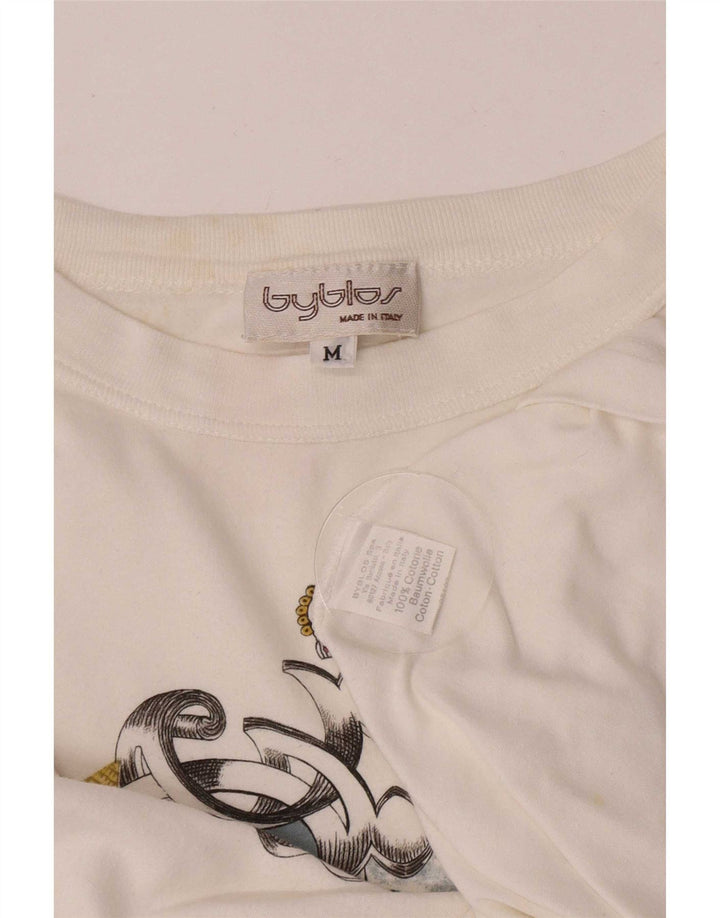 Byblos Herre Grafisk T-Shirt Top Medium Hvid Bomuld