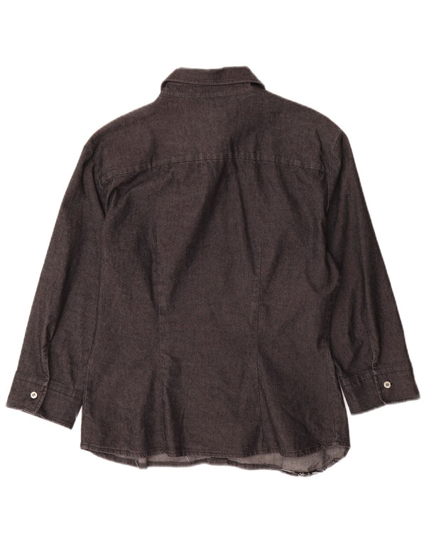 BENETTON Womens 3/4 Sleeve Shirt UK 10 Small Grey Cotton