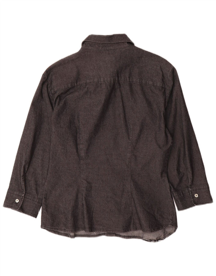 BENETTON skjorte med 3/4 ærmer til kvinder UK 10 Lille grå bomuld