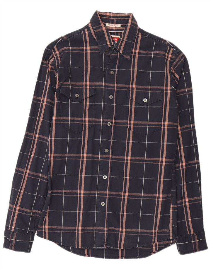 Wrangler herreskjorte lille marineblå plaid bomuld