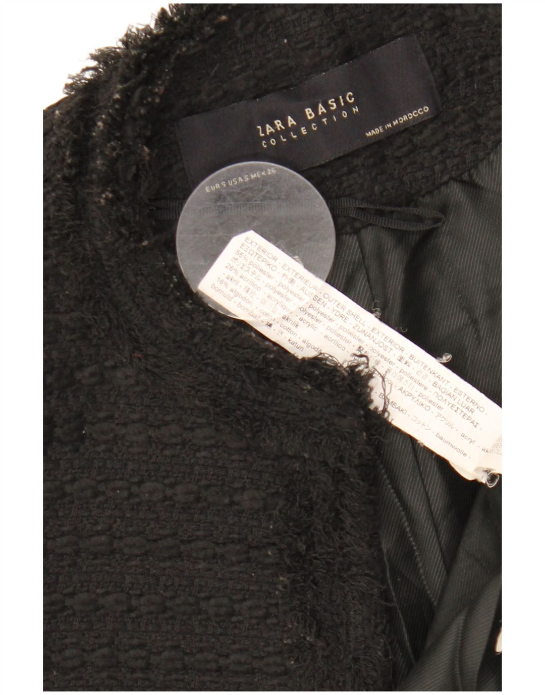 ZARA Womens Longline Open Blazer Jacket UK 10 Small Black Polyester