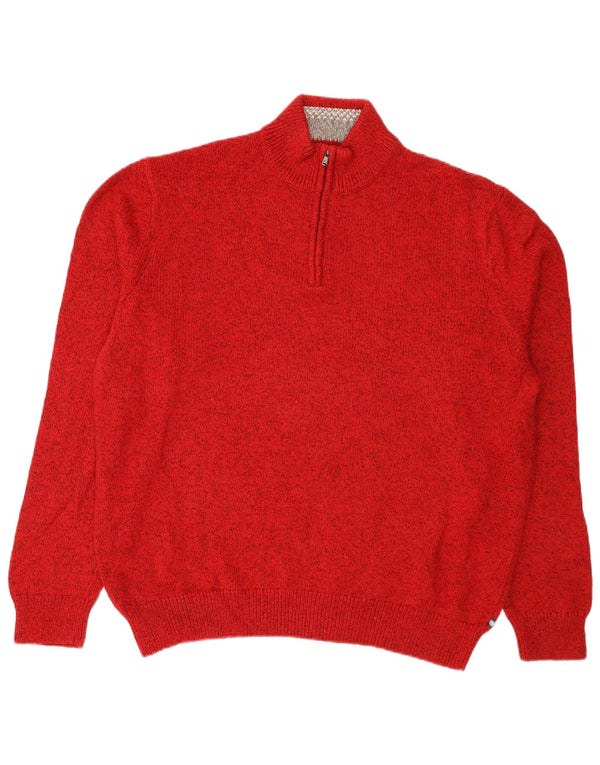 Chaps Herre Zip Neck Jumper Sweater 2XL Rød Flecked Bomuld