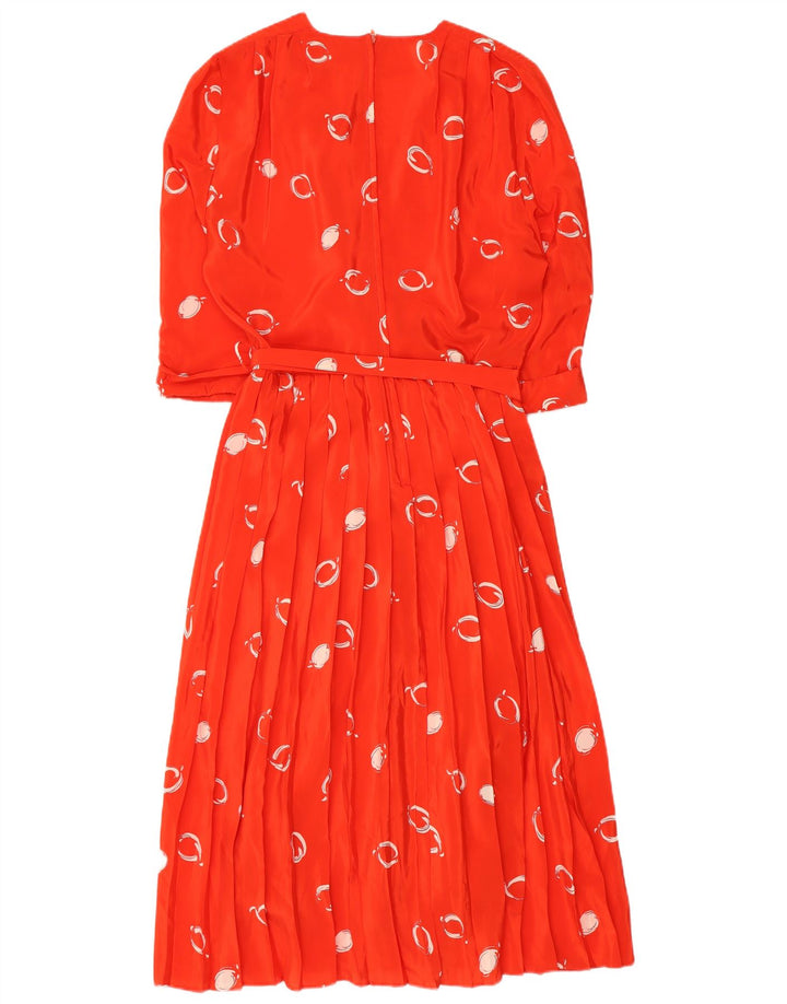 Vintage kvinders abstrakt mønster 3/4 ærmet maxikjole EU 42 Stor rød