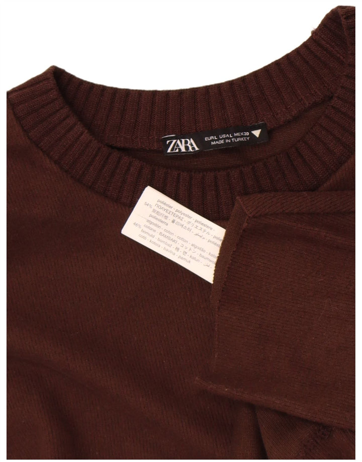 Zara Dame Boat Neck Jumper Sweater UK 16 Large Brown Polyester