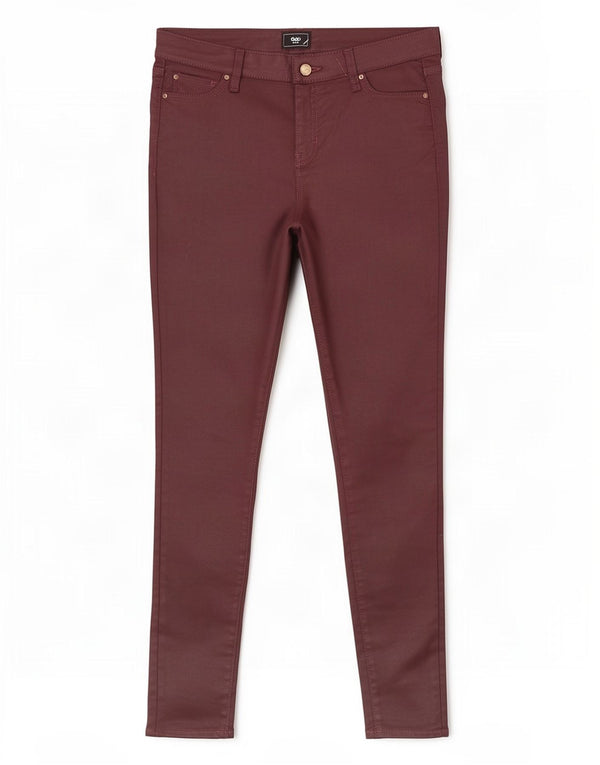 Gap Womens Waxed Skinny Casual Trousers US 10 Large W30 L30 Burgundy Cotton