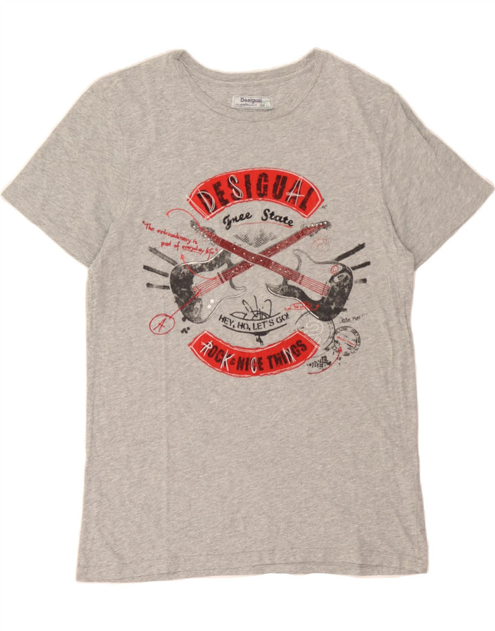 DESIGUAL Mens Graphic T-Shirt Top Large Grey Cotton Vintage Desigual and Second-Hand Desigual from Messina Hembry 
