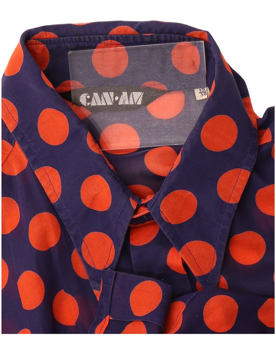 Can Am Mens Se Through Shirt Str. 15 38 Medium Navy Blue Polka Dot