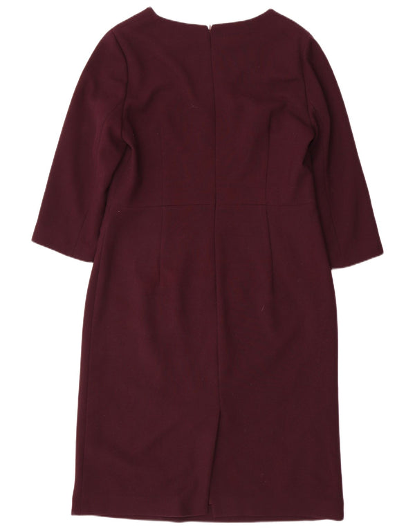 Hobbs Dame 3/4-ærmet Skede Kjole UK 14 Large Bourgogne Polyester