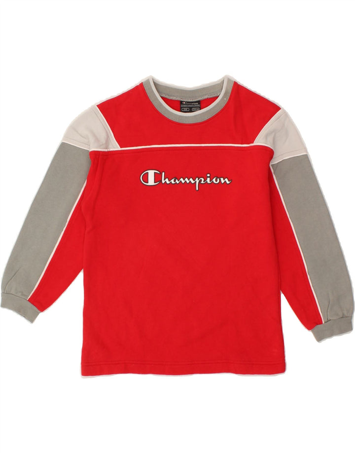 CHAMPION Boys Graphic Top Long Sleeve 7-8 Years Red Colourblock Cotton Vintage Champion and Second-Hand Champion from Messina Hembry 