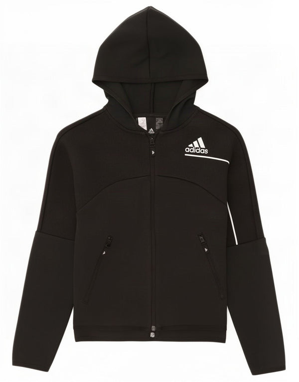 Adidas hættetrøje med lynlås til drenge 11-12 år Sort bomuld